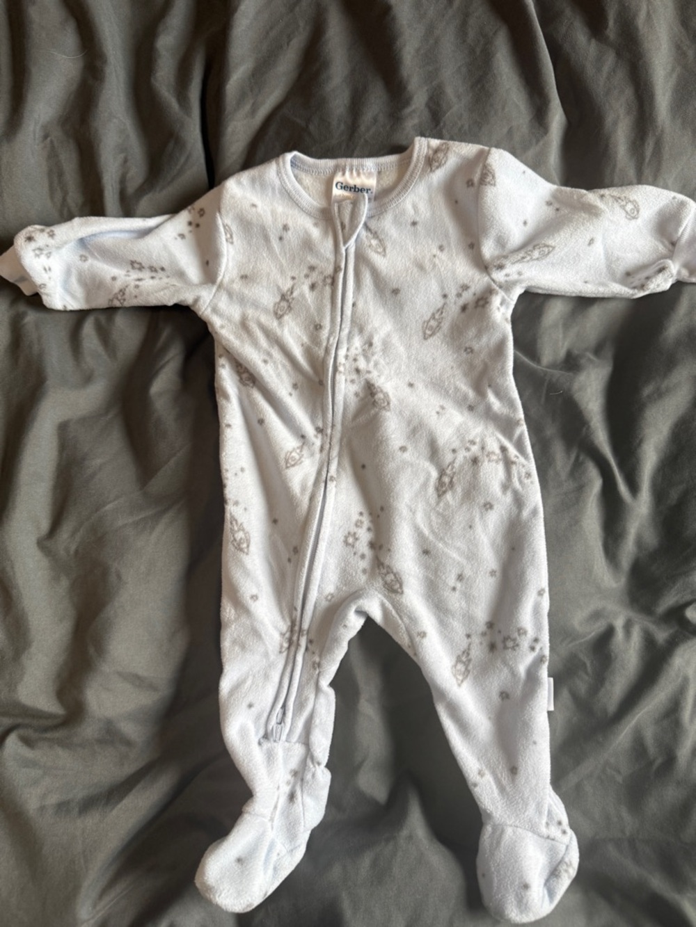 Gerber White One-Piece Footed Sleeper with Gray Space Print